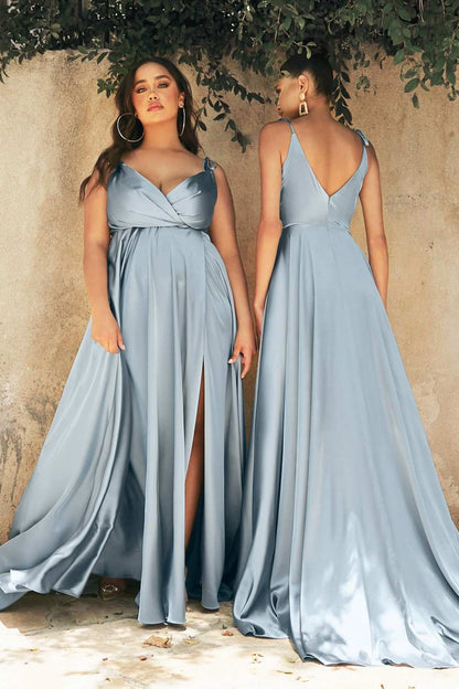 Cinderella Divine BD105 Flowy Satin A-Line Gown with Leg Slit by DiscountDressShop