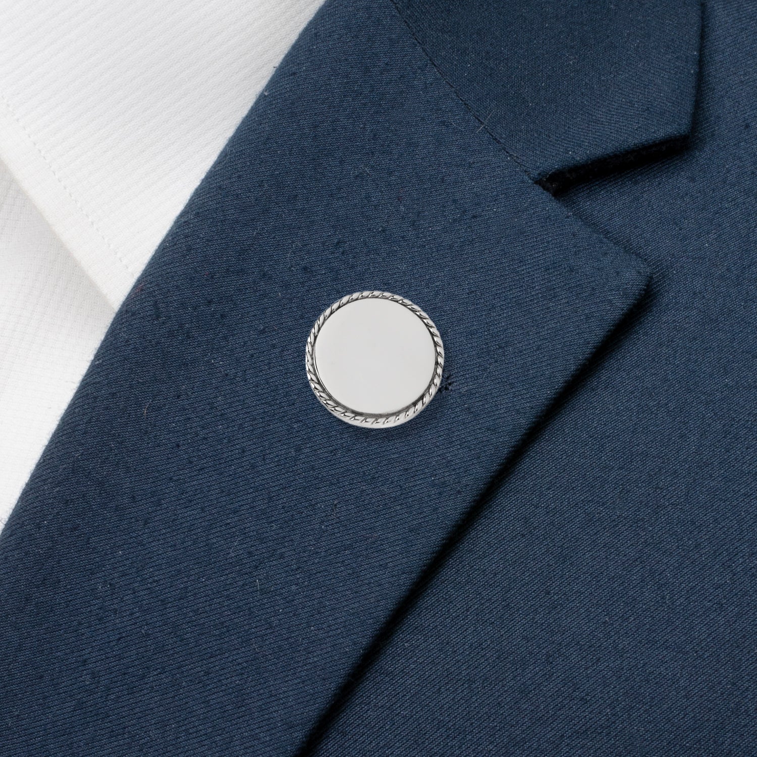 Stainless Steel Rope Border Round Engravable Lapel Pin by Cufflinks.com