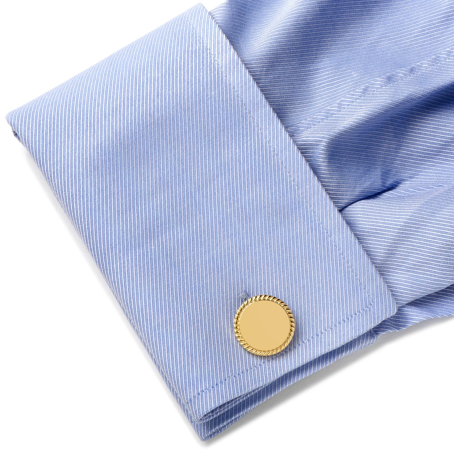 14K Gold Plated Rope Border Round Engravable Cufflinks by Cufflinks.com