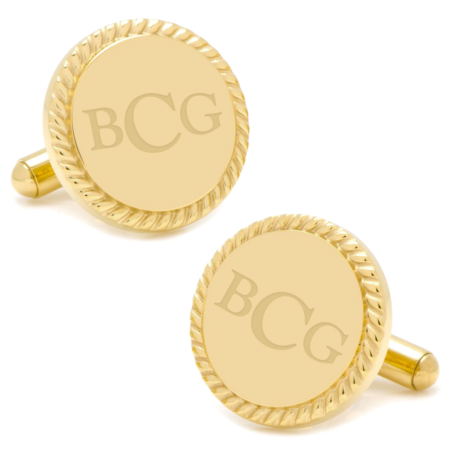 14K Gold Plated Rope Border Round Engravable Cufflinks by Cufflinks.com