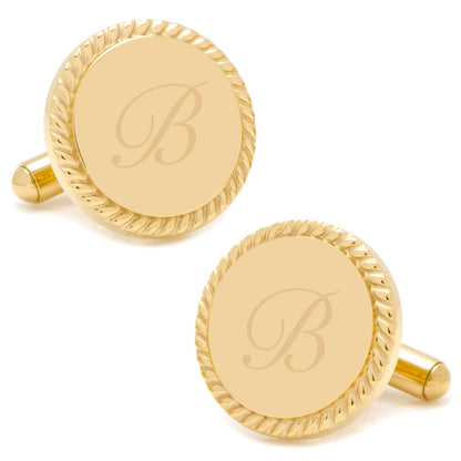14K Gold Plated Rope Border Round Engravable Cufflinks by Cufflinks.com