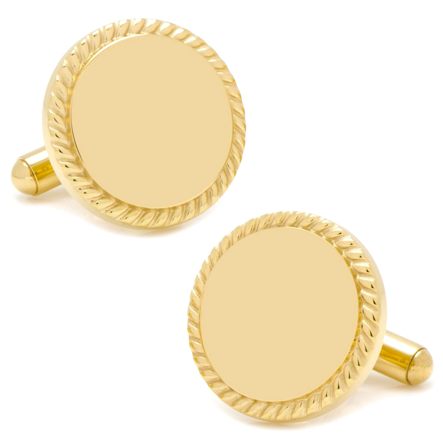 14K Gold Plated Rope Border Round Engravable Cufflinks by Cufflinks.com