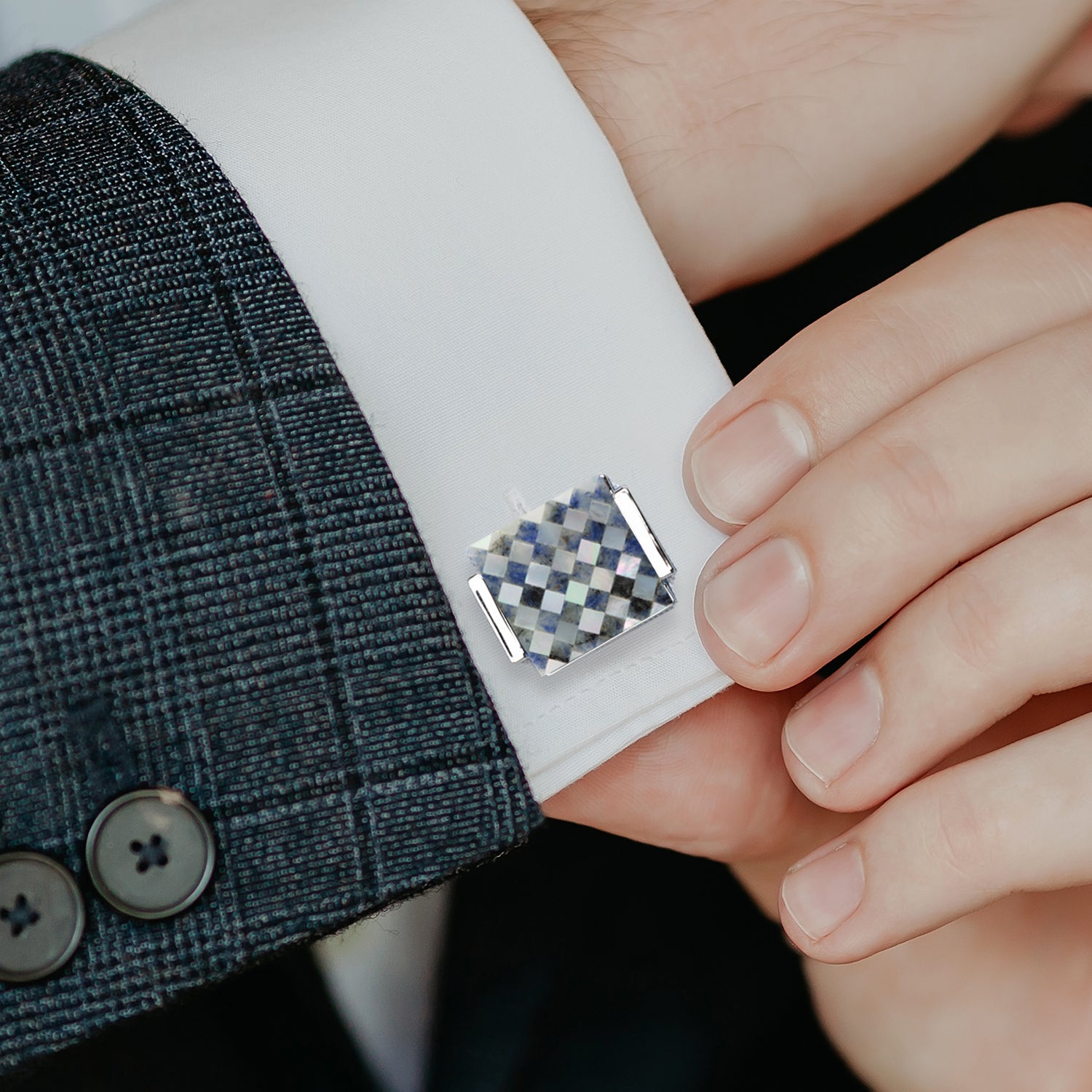 Floating Mother of Pearl Checkered Cufflinks by Cufflinks.com