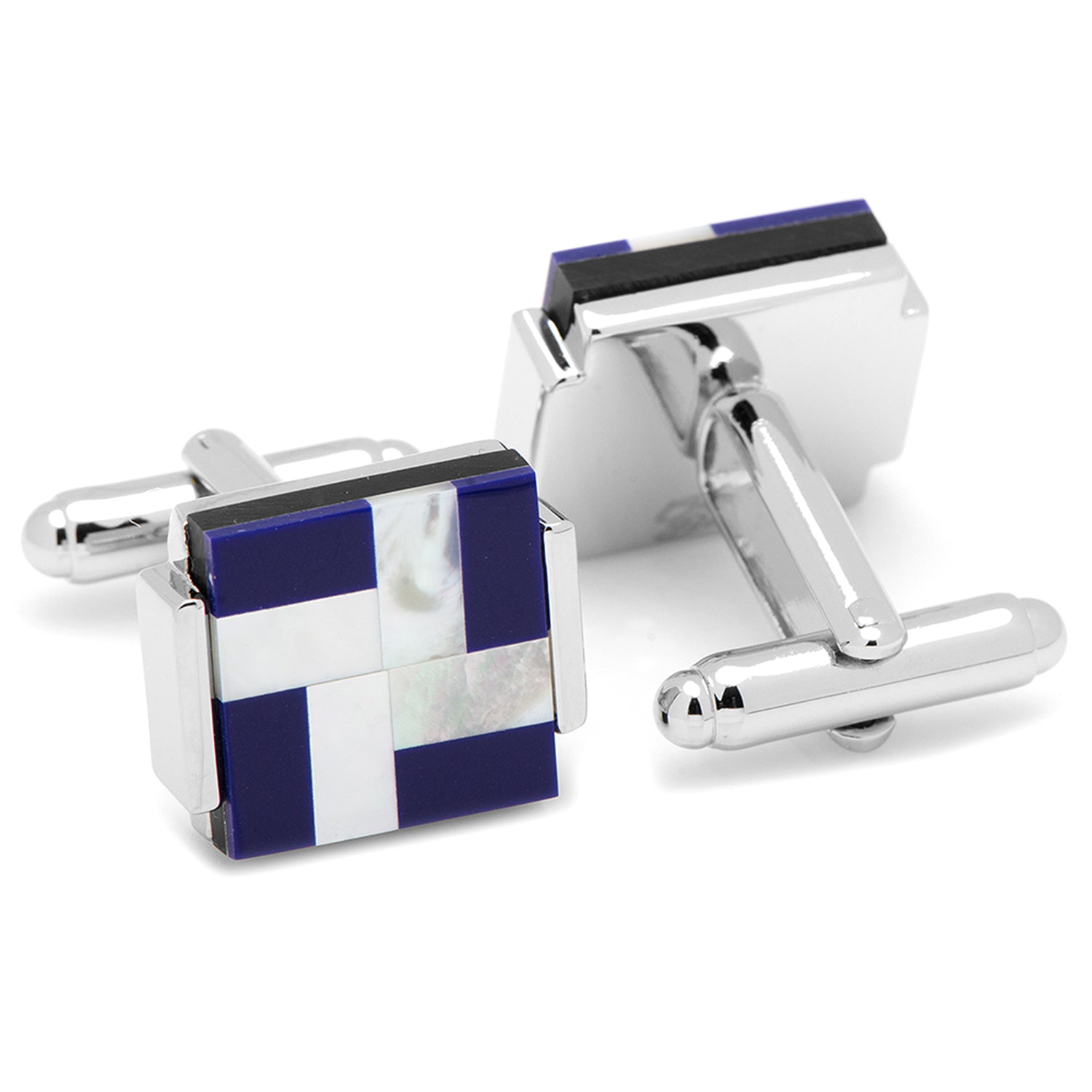 Mother of Pearl and Lapis Blue Windmill Square Cufflinks by Cufflinks.com