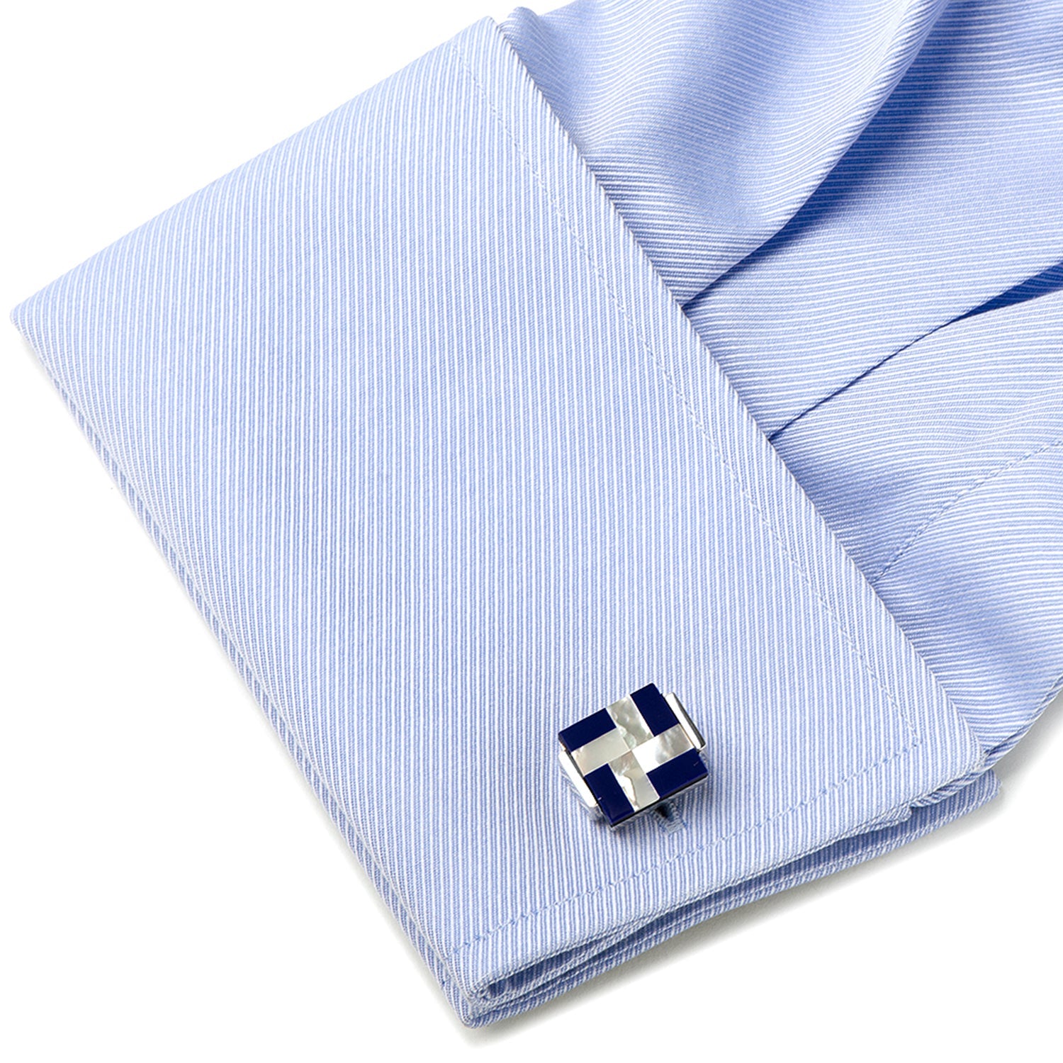 Mother of Pearl and Lapis Blue Windmill Square Cufflinks by Cufflinks.com