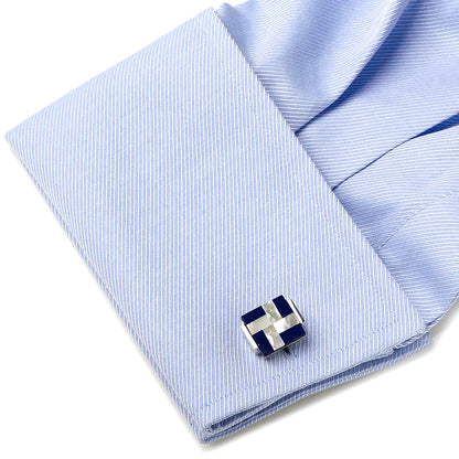 Mother of Pearl and Lapis Blue Windmill Square Cufflinks by Cufflinks.com