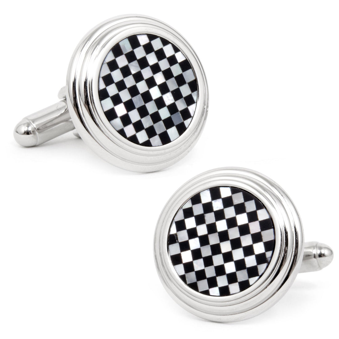 Onyx and Mother of Pearl Checker Step Cufflinks by Cufflinks.com