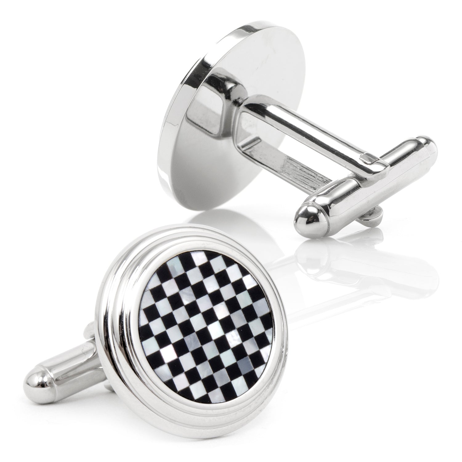 Onyx and Mother of Pearl Checker 5-Stud Set by Cufflinks.com