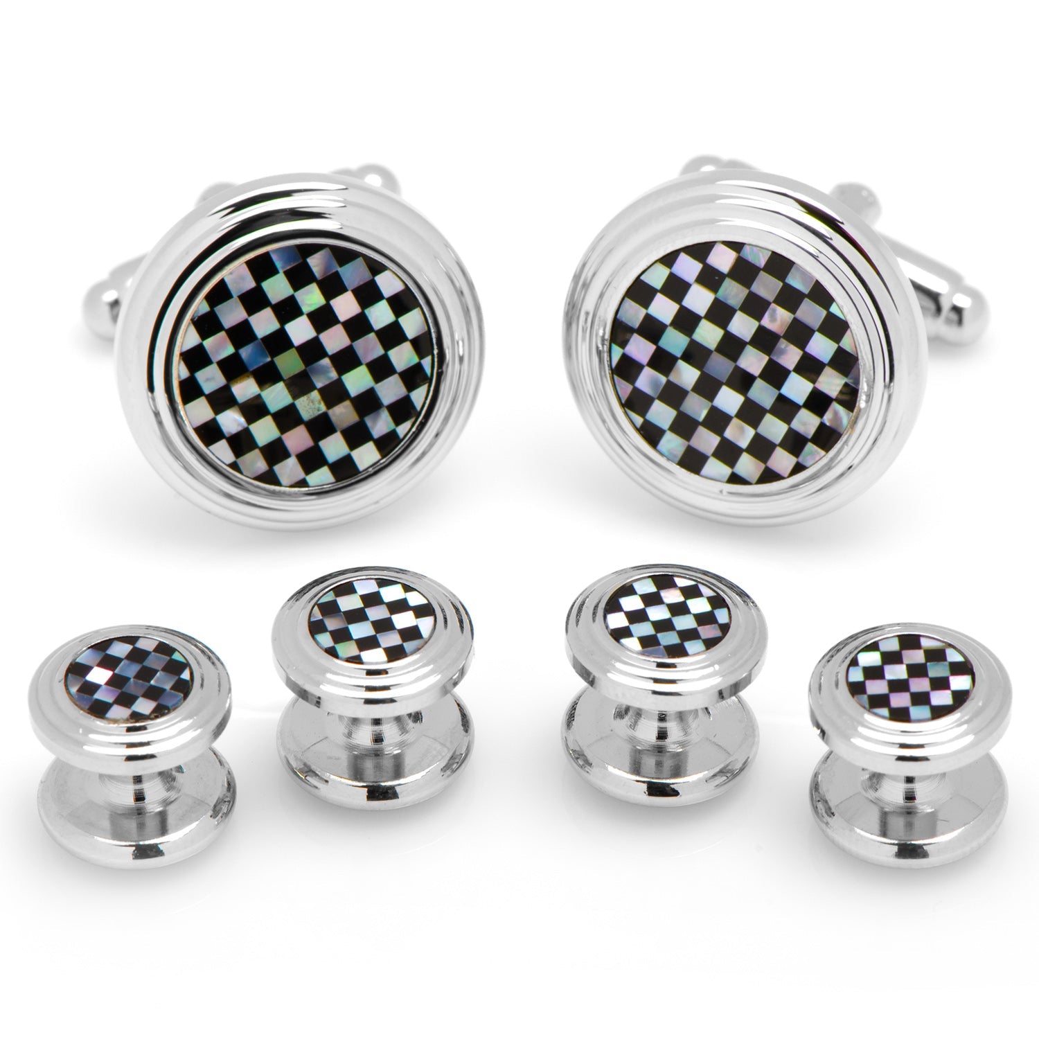 Onyx and Mother of Pearl Checker 5-Stud Set by Cufflinks.com
