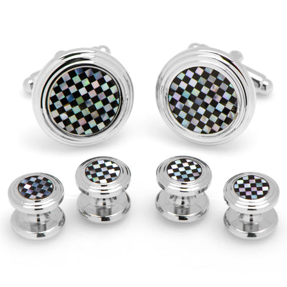 Onyx and Mother of Pearl Checker 5-Stud Set by Cufflinks.com