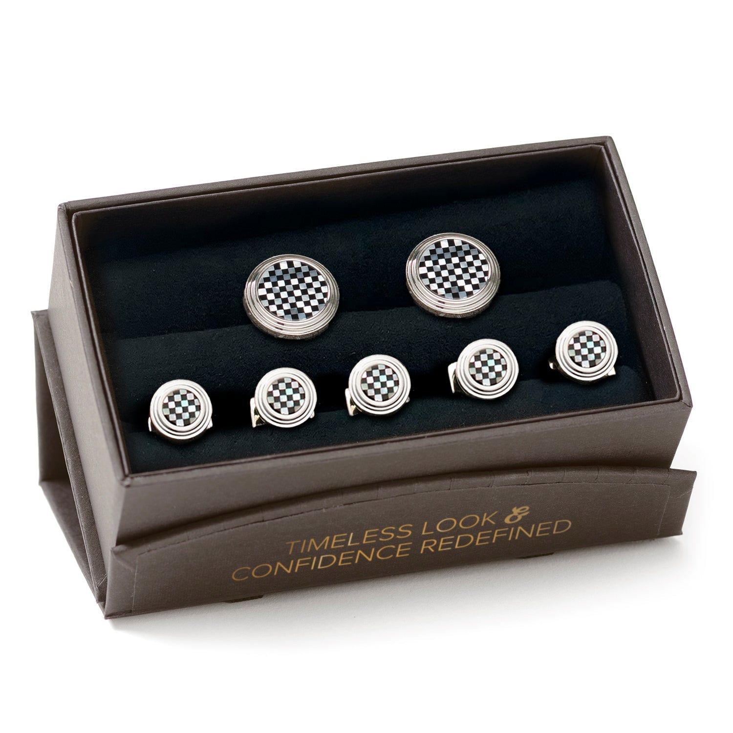Onyx and Mother of Pearl Checker 5-Stud Set by Cufflinks.com
