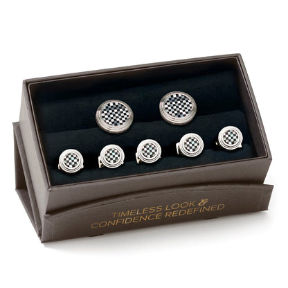 Onyx and Mother of Pearl Checker 5-Stud Set by Cufflinks.com
