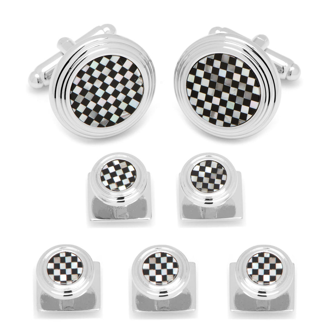 Onyx and Mother of Pearl Checker 5-Stud Set by Cufflinks.com