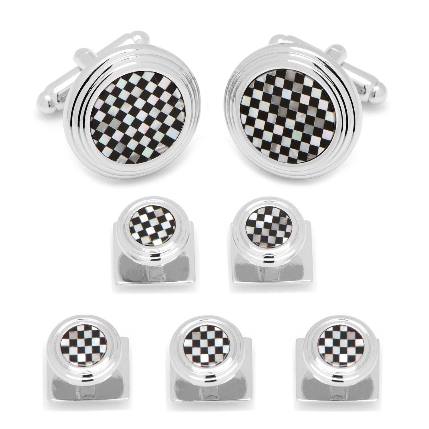 Onyx and Mother of Pearl Checker 5-Stud Set by Cufflinks.com