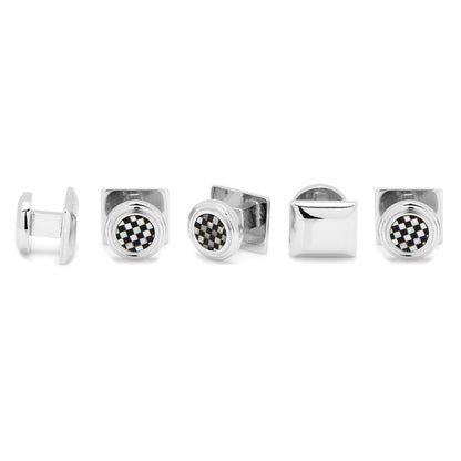 Onyx and Mother of Pearl Checker Step 5-Studs by Cufflinks.com