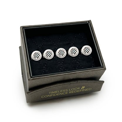 Onyx and Mother of Pearl Checker Step 5-Studs by Cufflinks.com