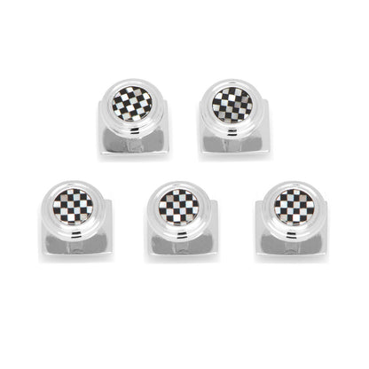 Onyx and Mother of Pearl Checker Step 5-Studs by Cufflinks.com