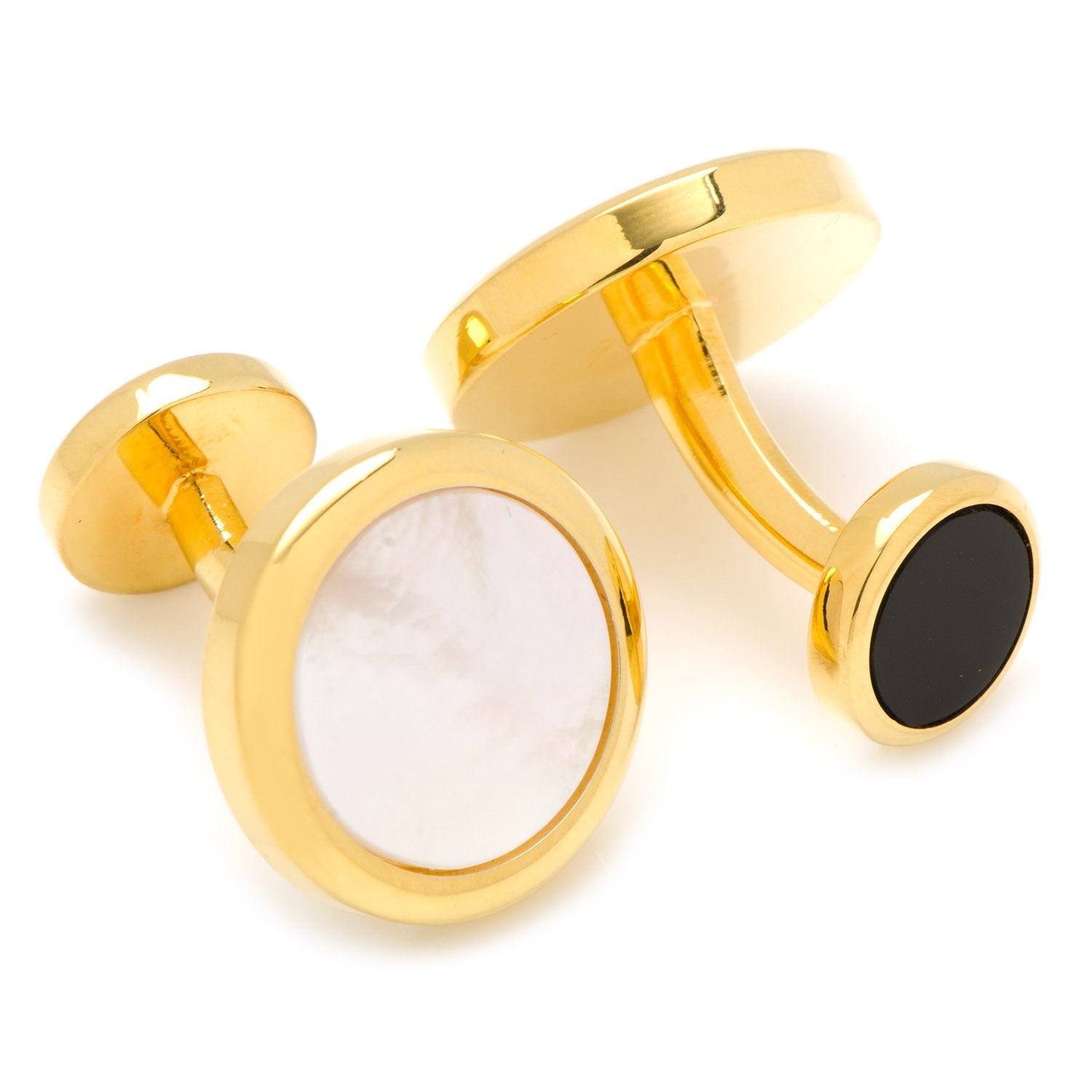 Double Sided Gold Mother of Pearl Round Beveled Cufflinks by Cufflinks.com