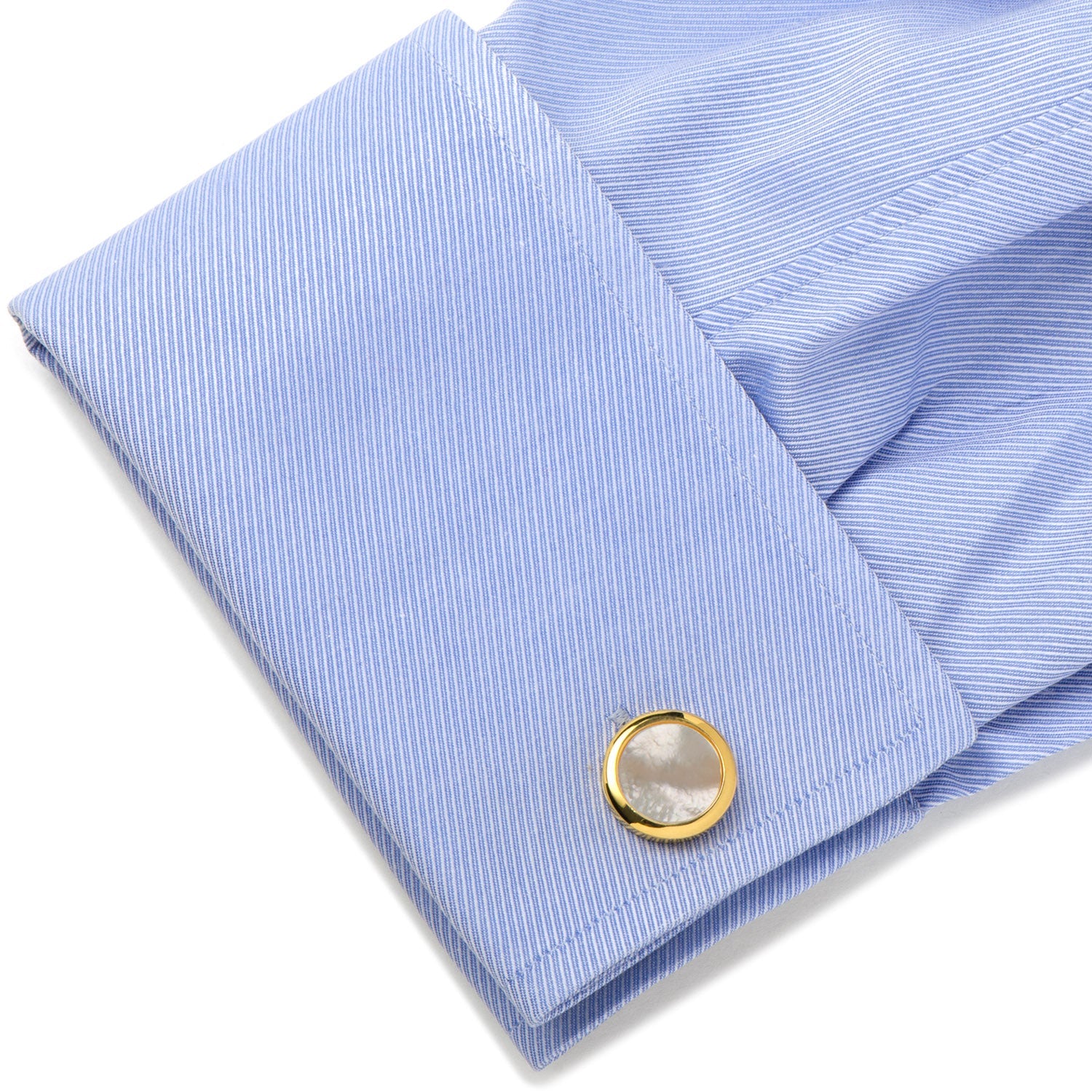 Double Sided Gold Mother of Pearl Round Beveled Cufflinks by Cufflinks.com