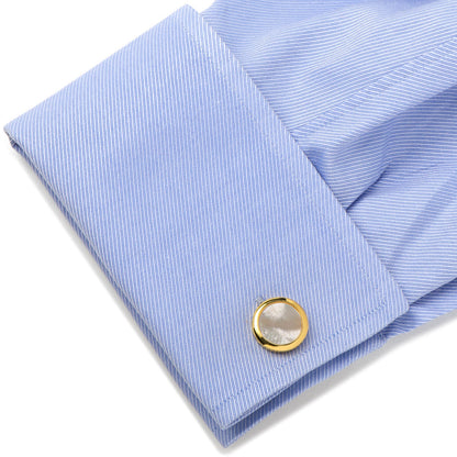 Double Sided Gold Mother of Pearl Round Beveled Cufflinks by Cufflinks.com