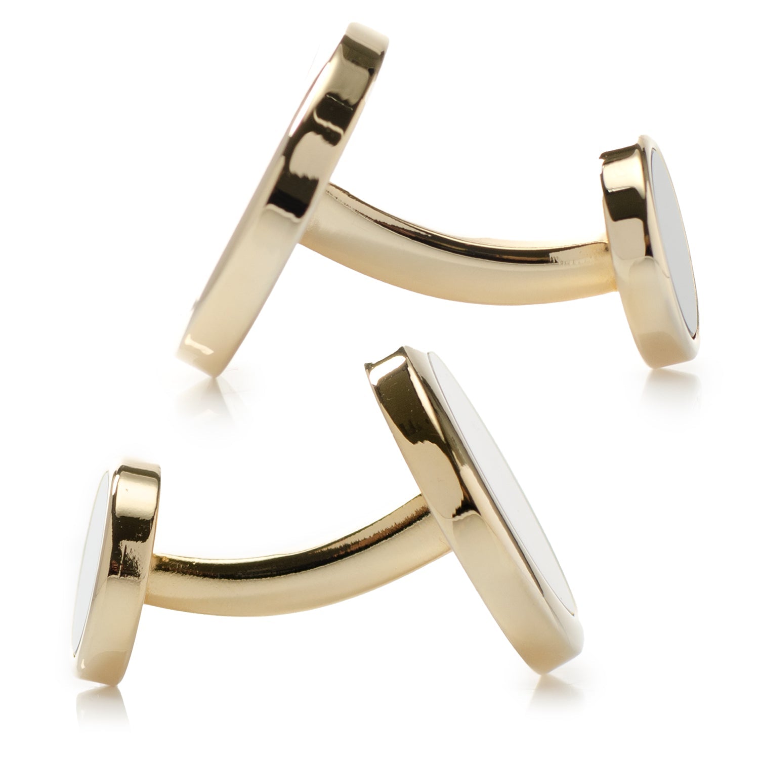 Double Sided Gold Mother of Pearl Round Beveled Cufflinks by Cufflinks.com