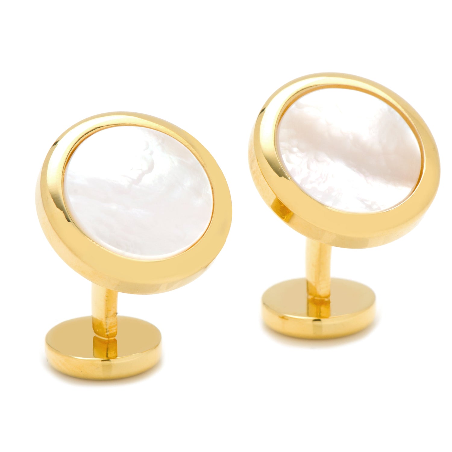 Double Sided Gold Mother of Pearl Round Beveled 5-Stud Set by Cufflinks.com