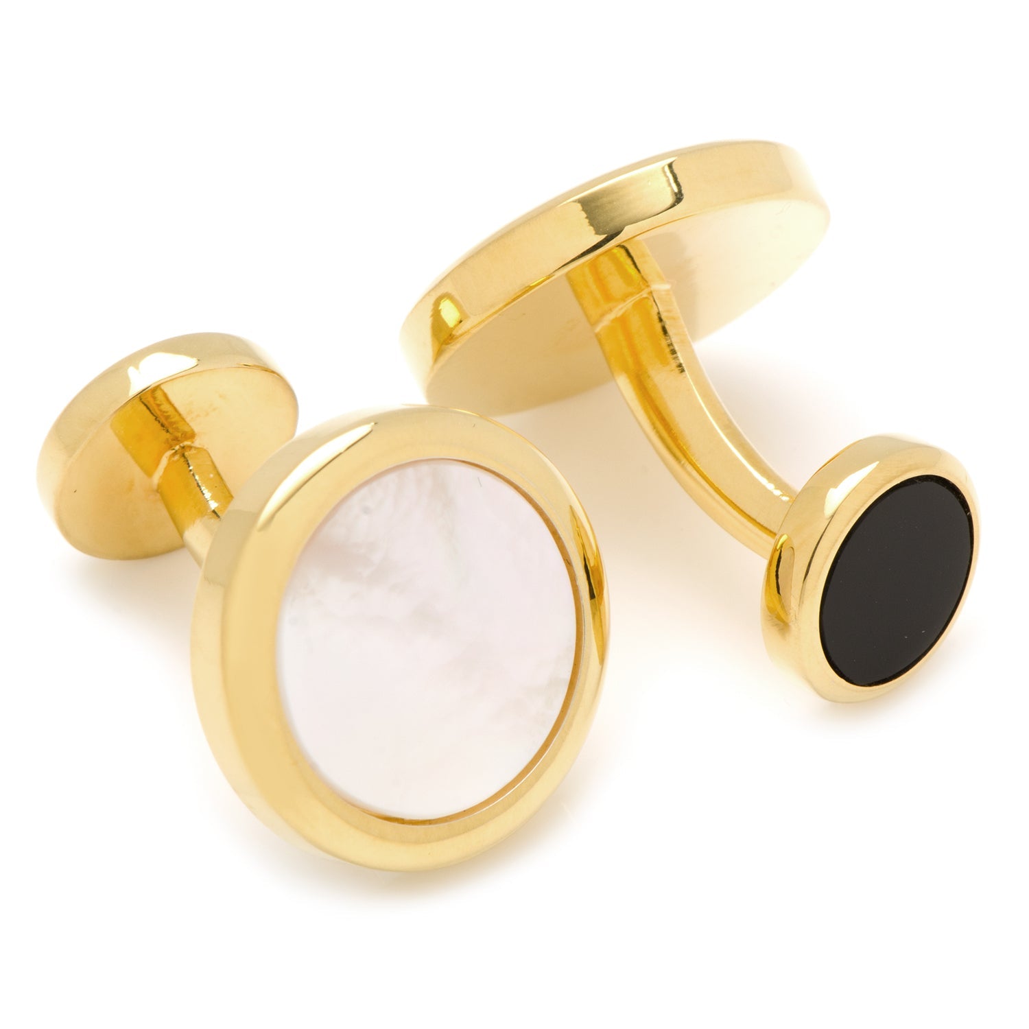 Double Sided Gold Mother of Pearl Round Beveled 5-Stud Set by Cufflinks.com