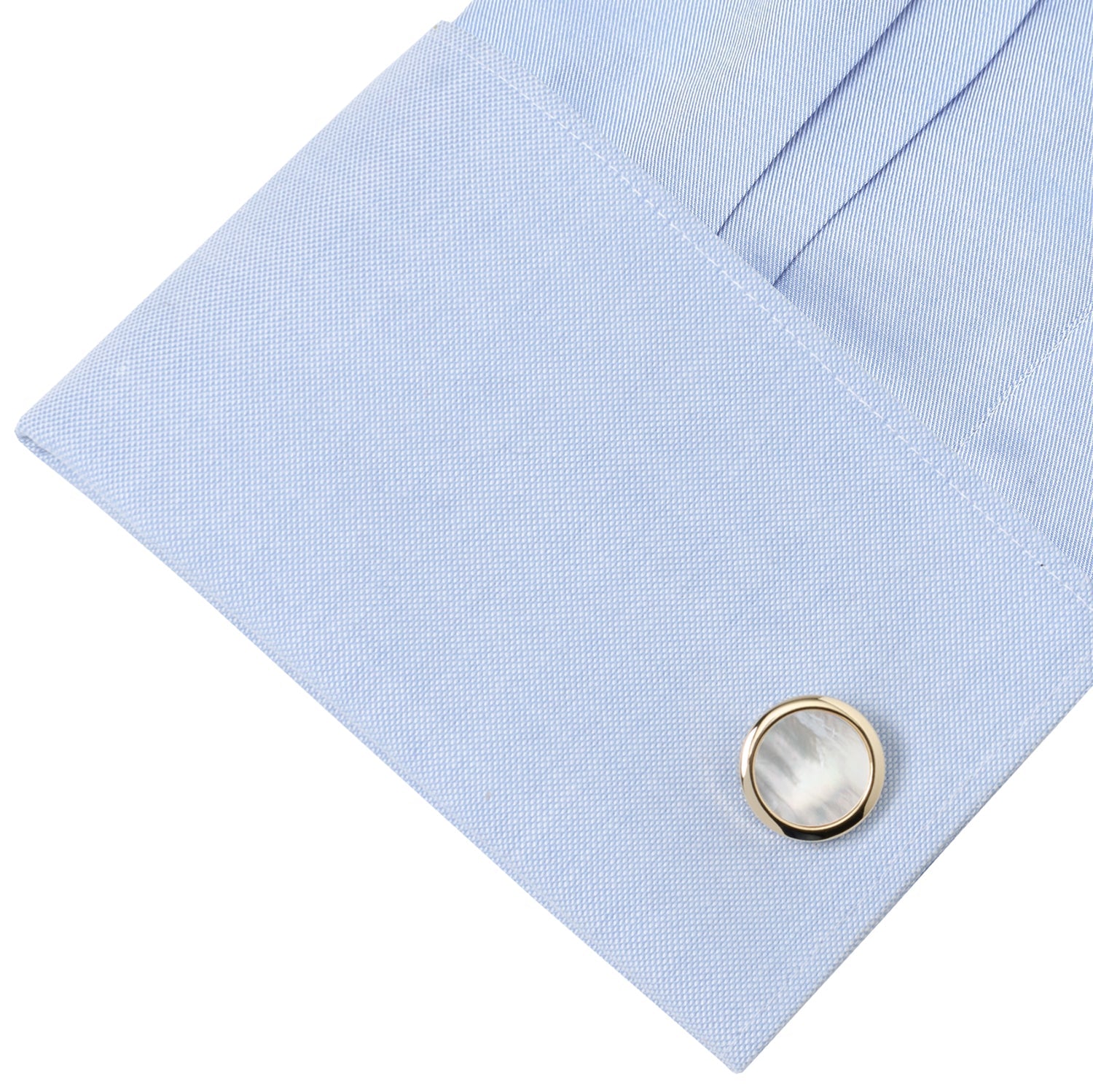Double Sided Gold Mother of Pearl Round Beveled 5-Stud Set by Cufflinks.com