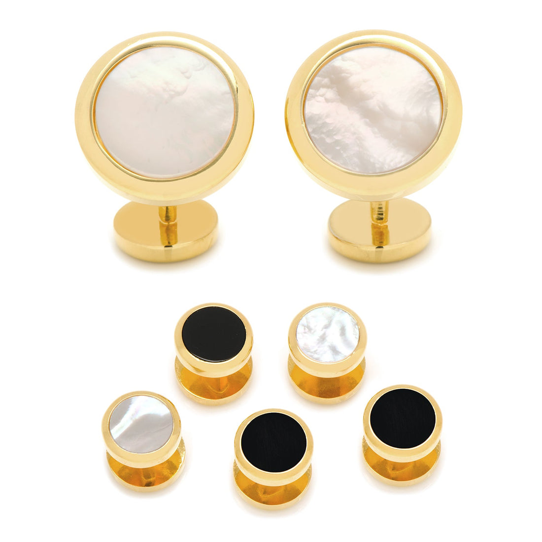 Double Sided Gold Mother of Pearl Round Beveled 5-Stud Set by Cufflinks.com
