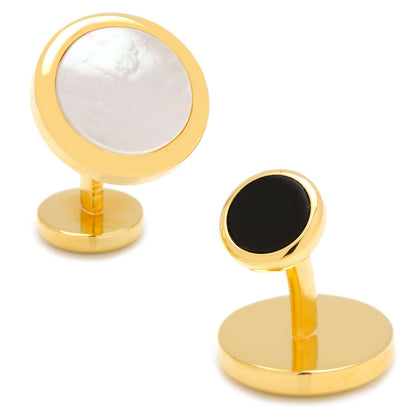 Double Sided Gold Mother of Pearl Round Beveled Cufflinks by Cufflinks.com