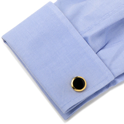 Double Sided Gold Onyx Round Beveled Cufflinks by Cufflinks.com