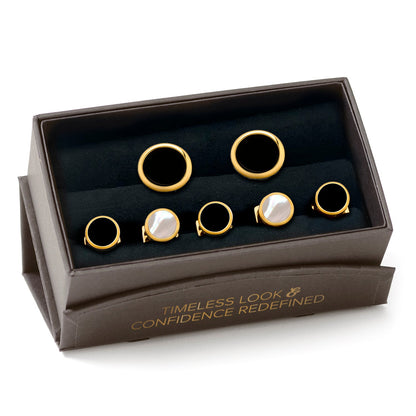 Double Sided Gold Onyx Round Beveled 5-Stud Set by Cufflinks.com