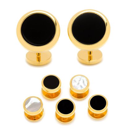 Double Sided Gold Onyx Round Beveled 5-Stud Set by Cufflinks.com