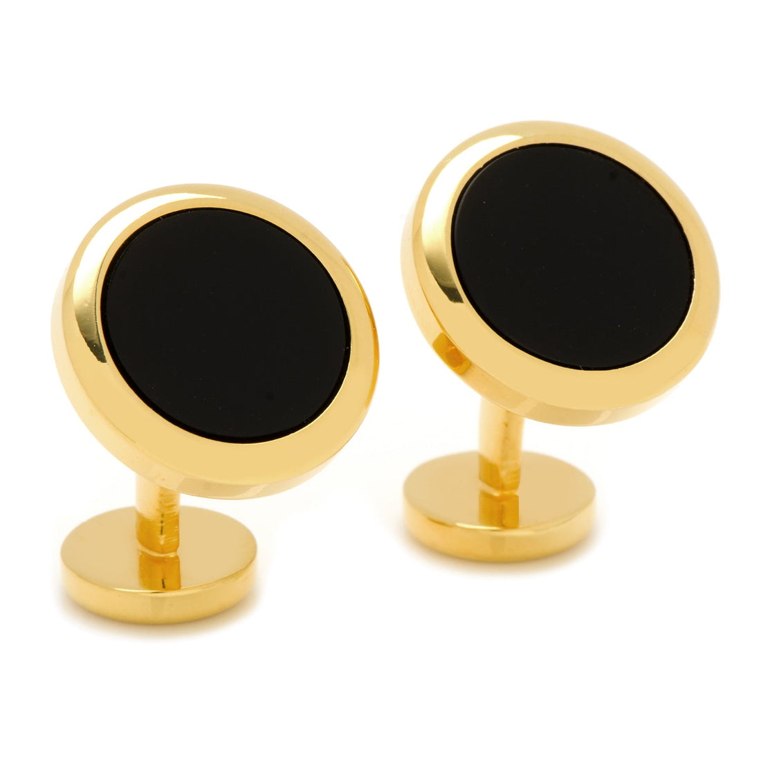 Double Sided Gold Onyx Round Beveled Cufflinks by Cufflinks.com
