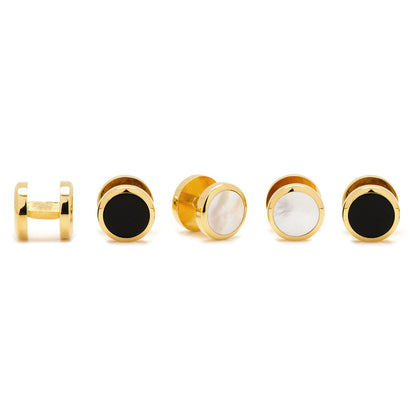 Double Sided Gold Onyx and Mother of Pearl Round 5-Studs by Cufflinks.com