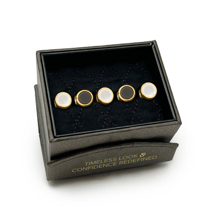 Double Sided Gold Onyx and Mother of Pearl Round 5-Studs by Cufflinks.com