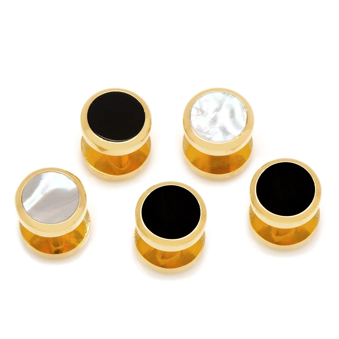 Double Sided Gold Onyx and Mother of Pearl Round 5-Studs by Cufflinks.com