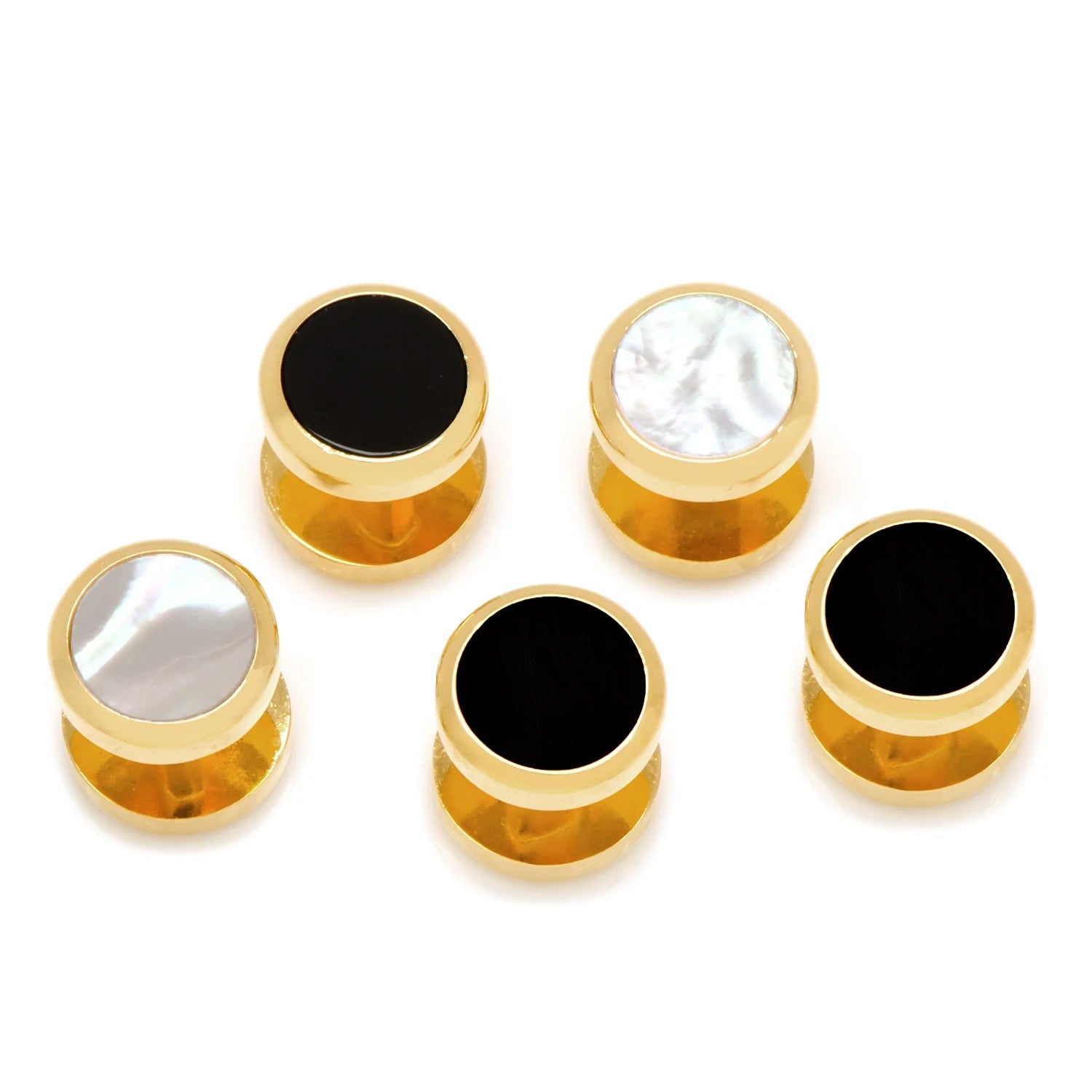 Double Sided Gold Onyx and Mother of Pearl Round 5-Studs by Cufflinks.com