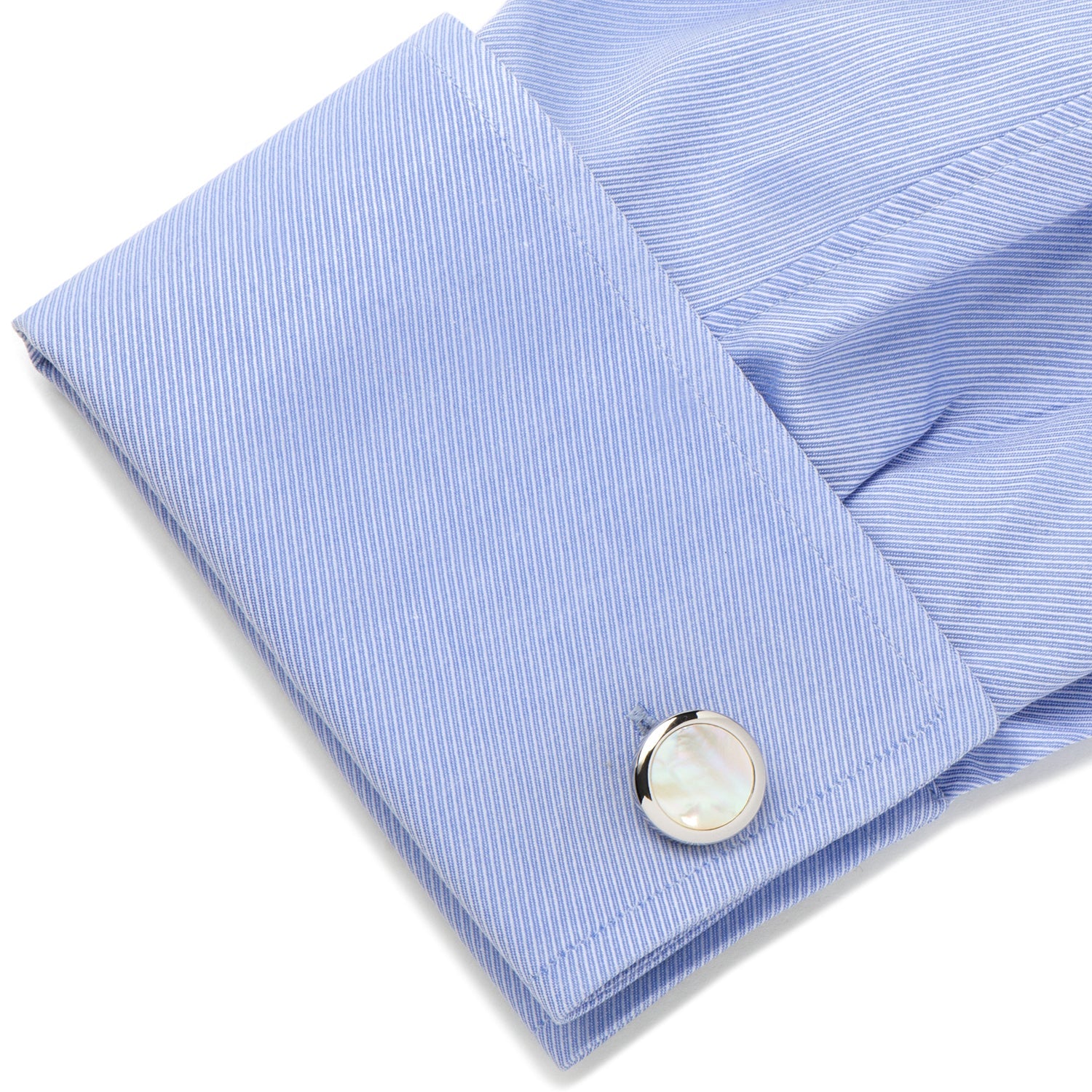 Double Sided Mother of Pearl Round Beveled Cufflinks by Cufflinks.com
