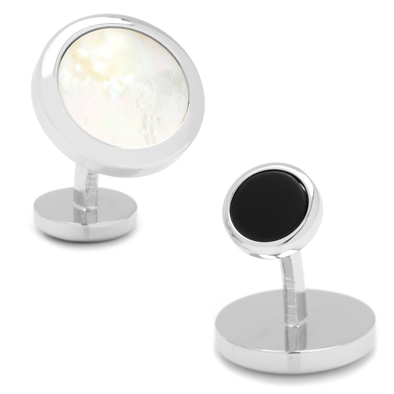 Double Sided Mother of Pearl Round Beveled Cufflinks by Cufflinks.com