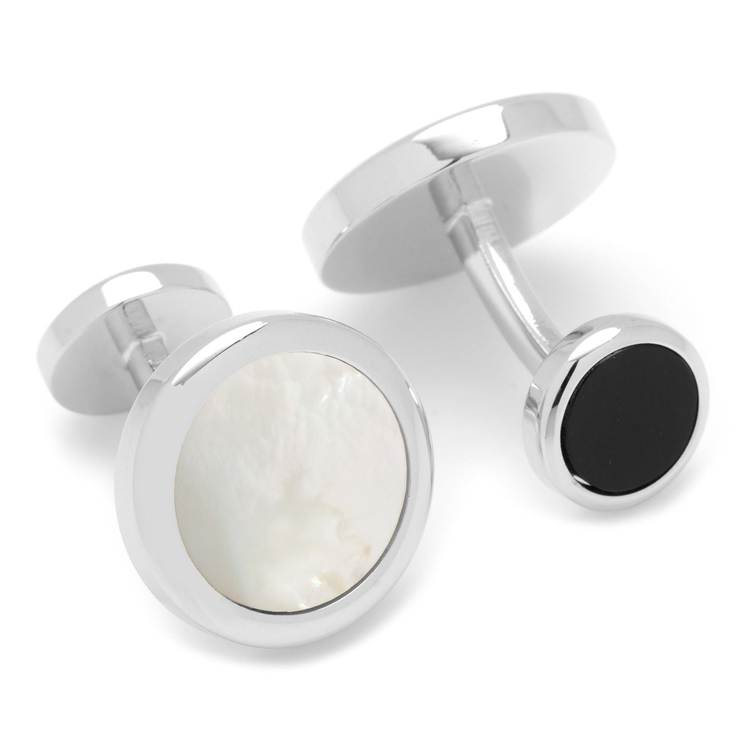 Double Sided Mother of Pearl Round Beveled 5-Stud Set by Cufflinks.com