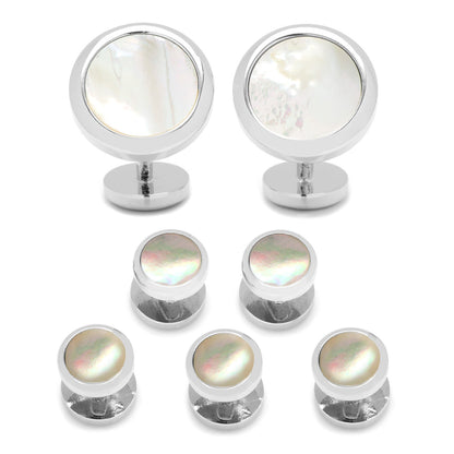 Double Sided Mother of Pearl Round Beveled 5-Stud Set by Cufflinks.com