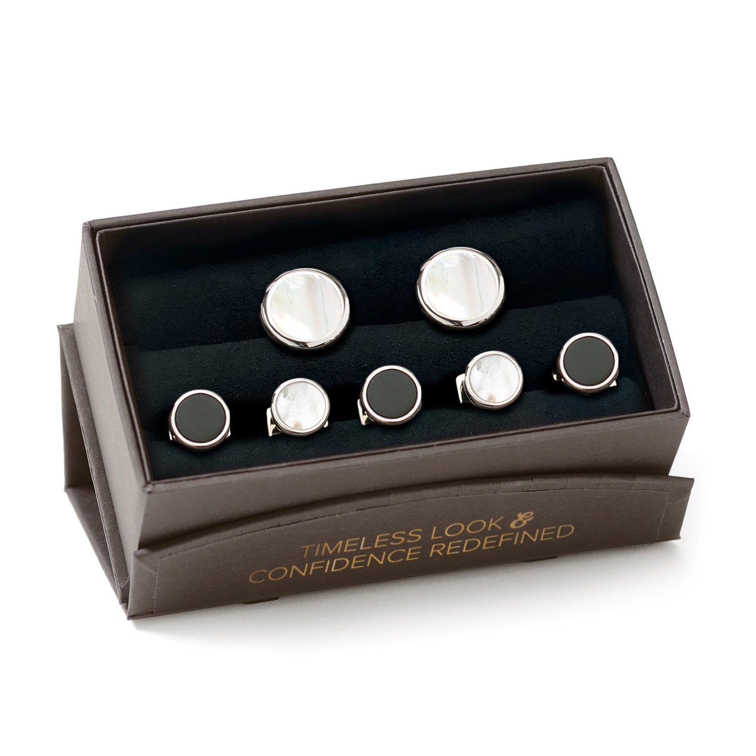 Double Sided Mother of Pearl Round Beveled 5-Stud Set by Cufflinks.com