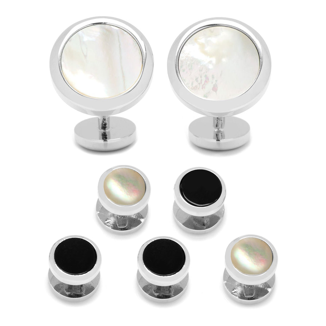 Double Sided Mother of Pearl Round Beveled 5-Stud Set by Cufflinks.com