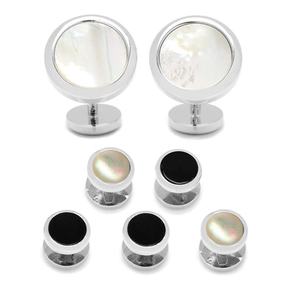 Double Sided Mother of Pearl Round Beveled 5-Stud Set by Cufflinks.com