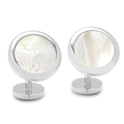 Double Sided Mother of Pearl Round Beveled Cufflinks by Cufflinks.com