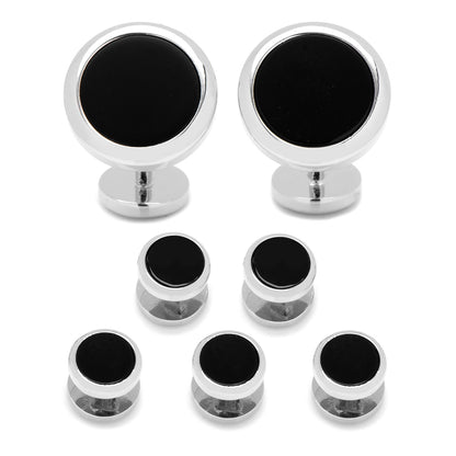 Double Sided Onyx Round Beveled 5-Stud Set by Cufflinks.com