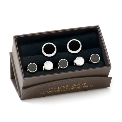 Double Sided Onyx Round Beveled 5-Stud Set by Cufflinks.com