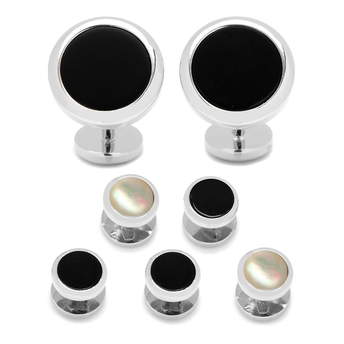 Double Sided Onyx Round Beveled 5-Stud Set by Cufflinks.com