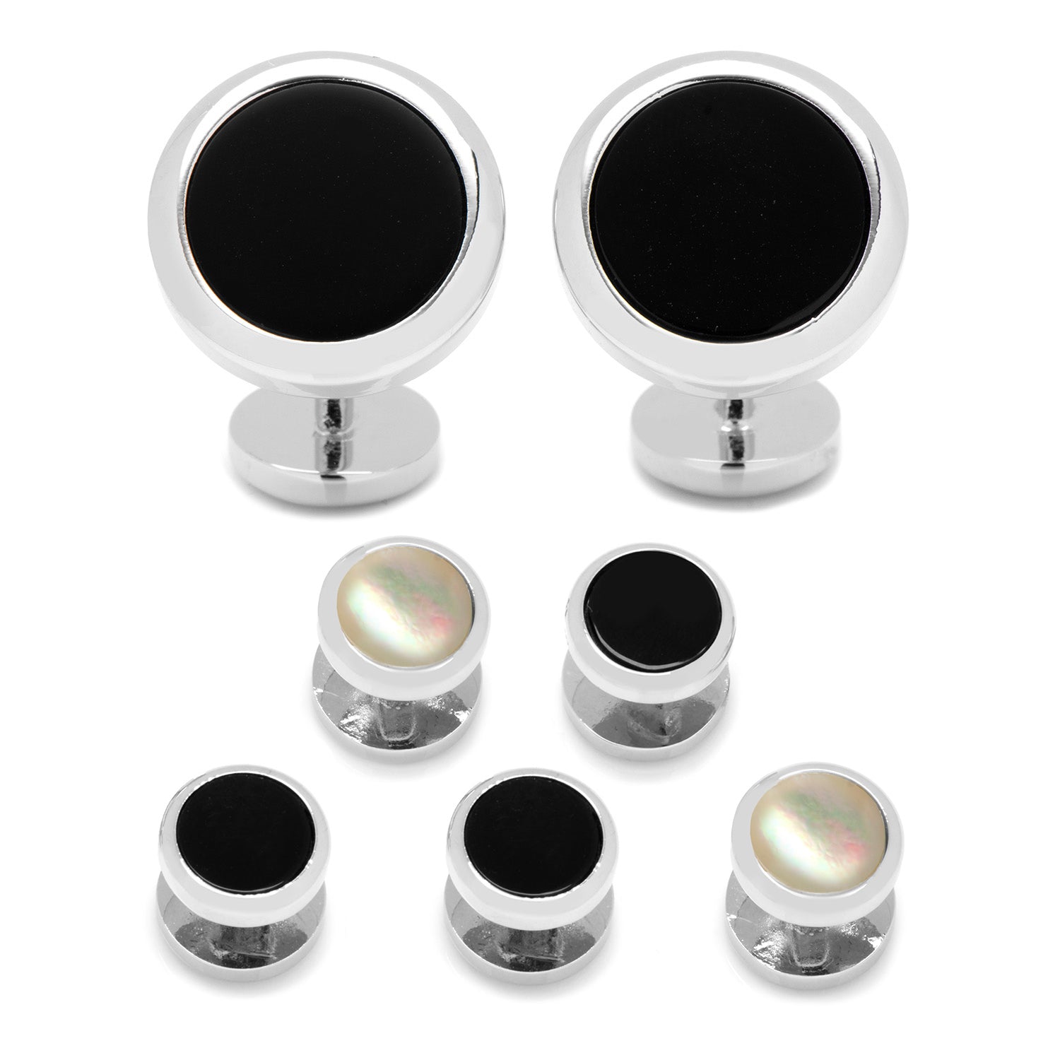 Double Sided Onyx Round Beveled 5-Stud Set by Cufflinks.com